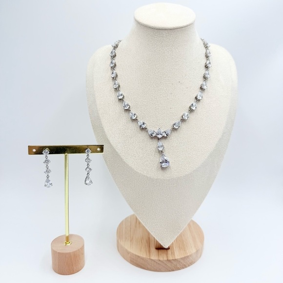 Rhodium-Plated Cubic Zirconia Necklace Earring Sets - Picture 3 of 11